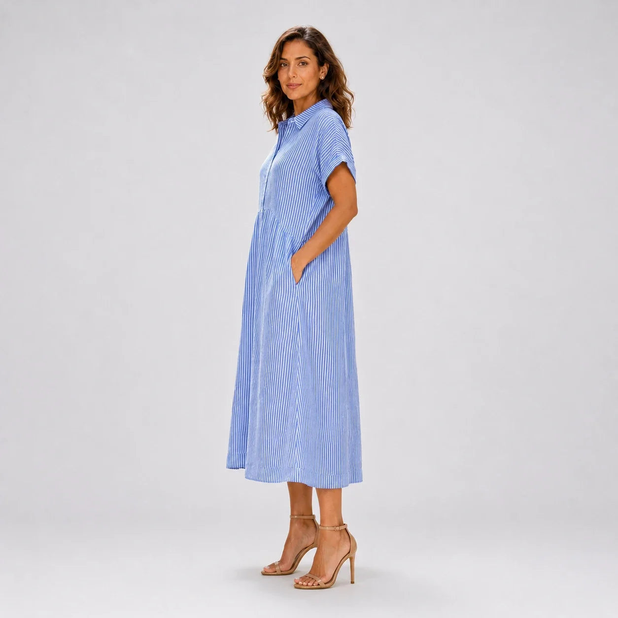 Striped Button Shirt Dress WHD0606069