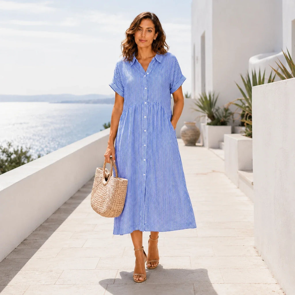 Striped Button Shirt Dress WHD0606069