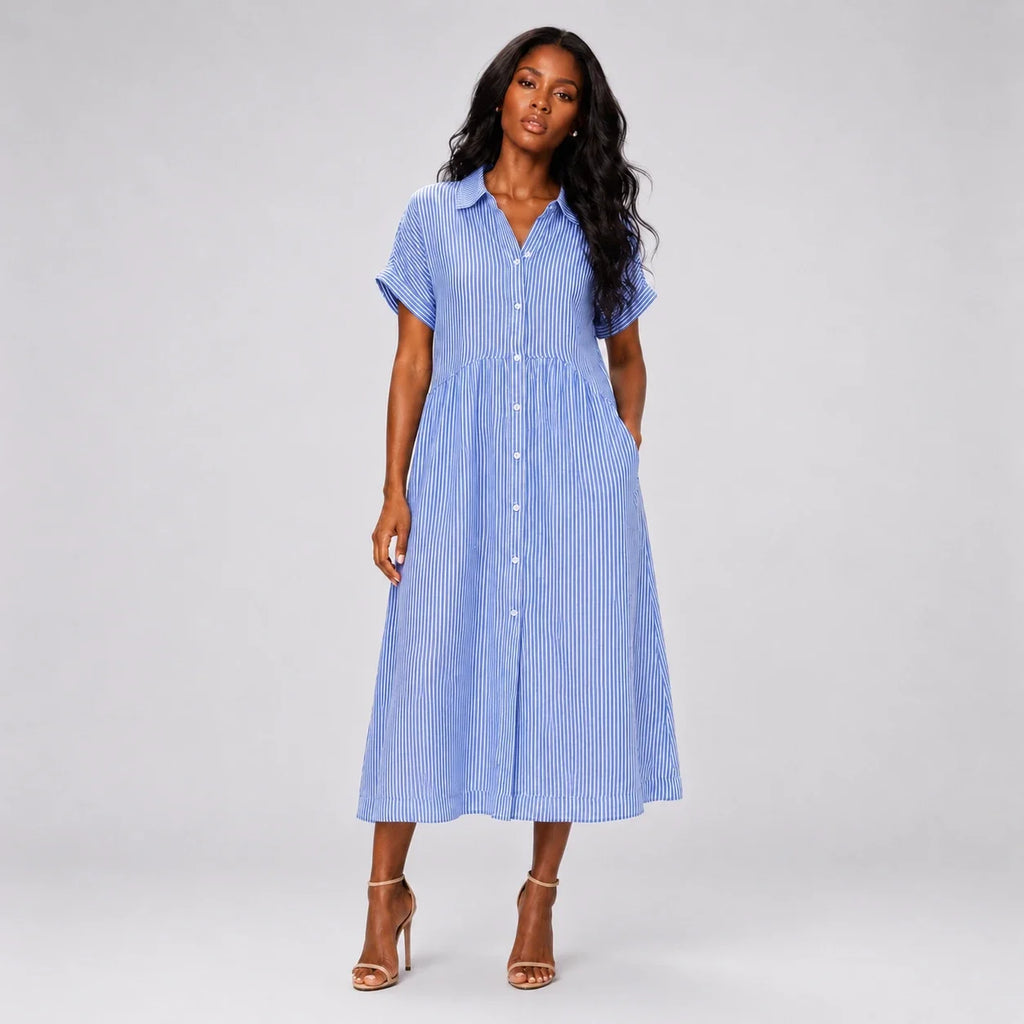 Striped Button Shirt Dress WHD0606069