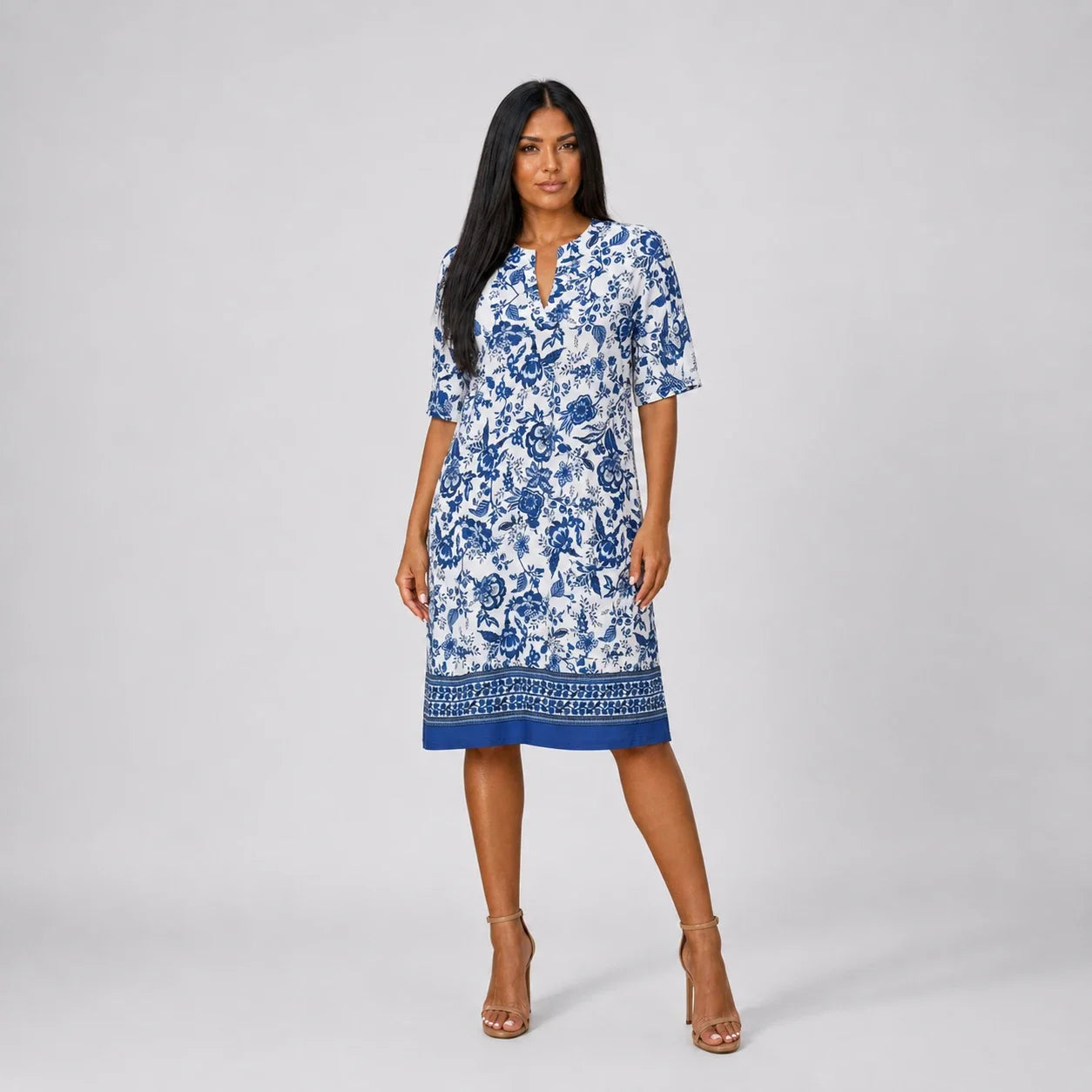Blue Floral Shift Dress WHD0606070