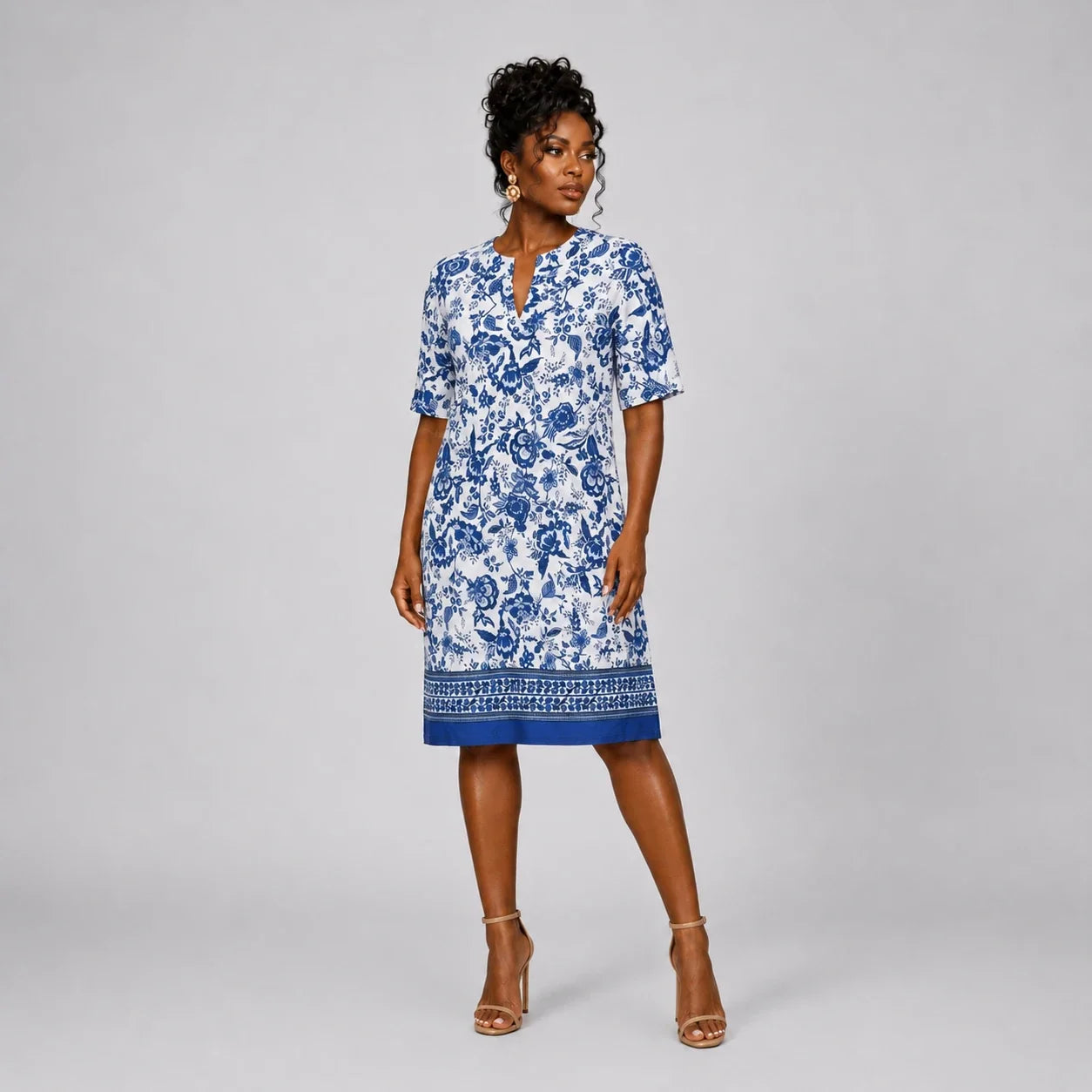 Blue Floral Shift Dress WHD0606070