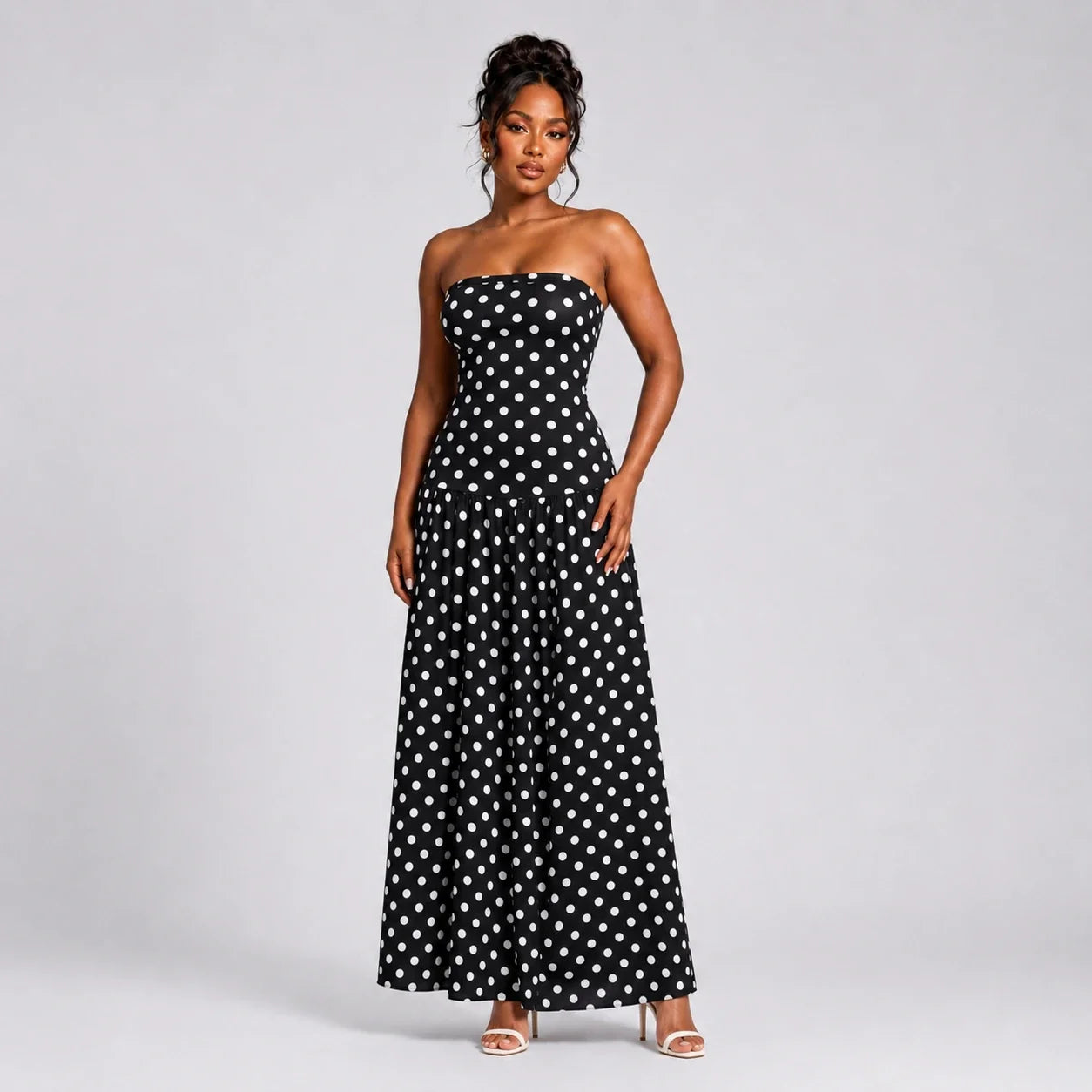 Polka Dot Strapless Maxi Dress WHD0606076