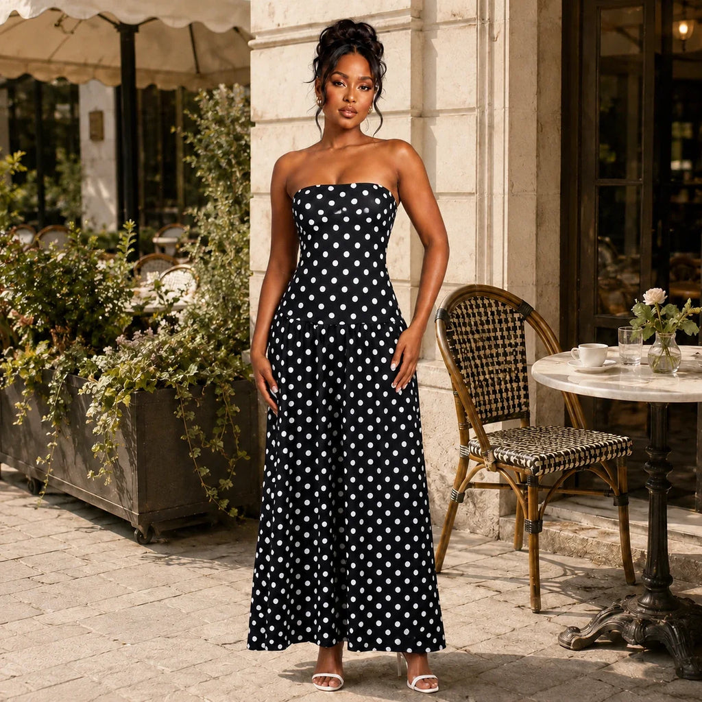 Polka Dot Strapless Maxi Dress WHD0606076