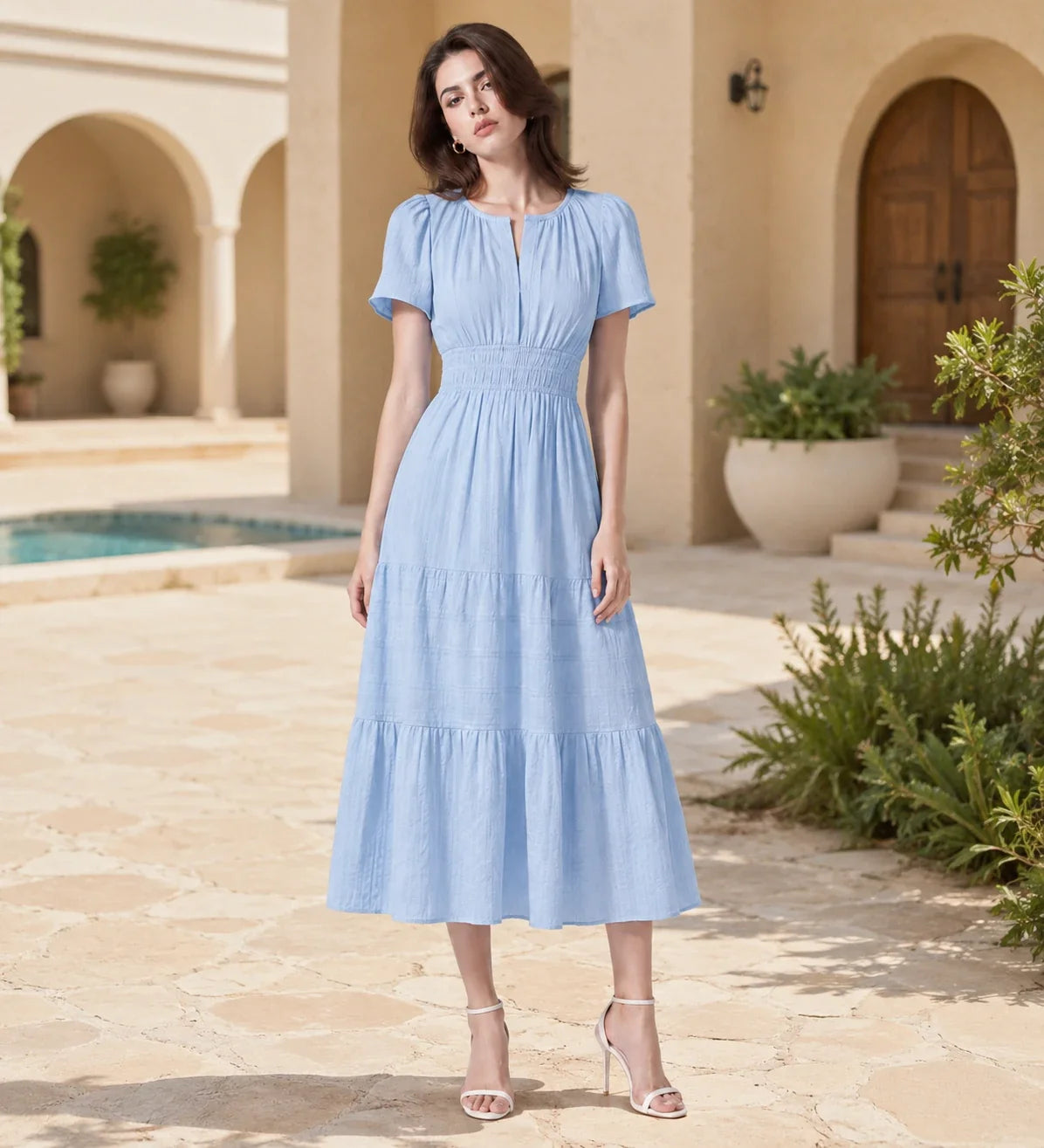 Tiered Smocked Midi Dress WHD0606082