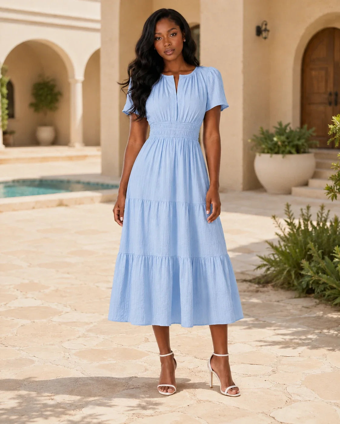 Tiered Smocked Midi Dress WHD0606082