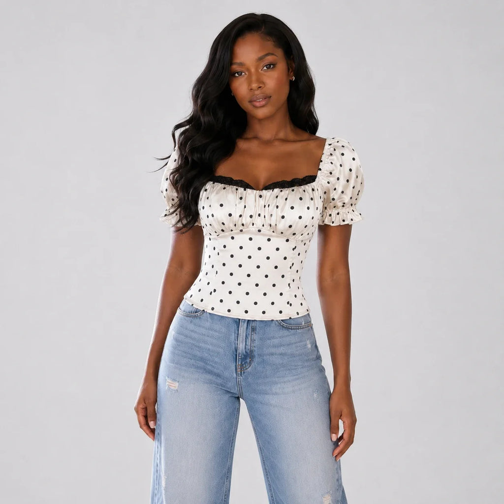 Polka Dot Puff Sleeve Top WHD0606105