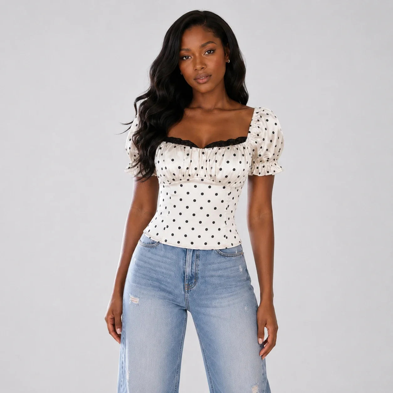 Polka Dot Puff Sleeve Top WHD0606105