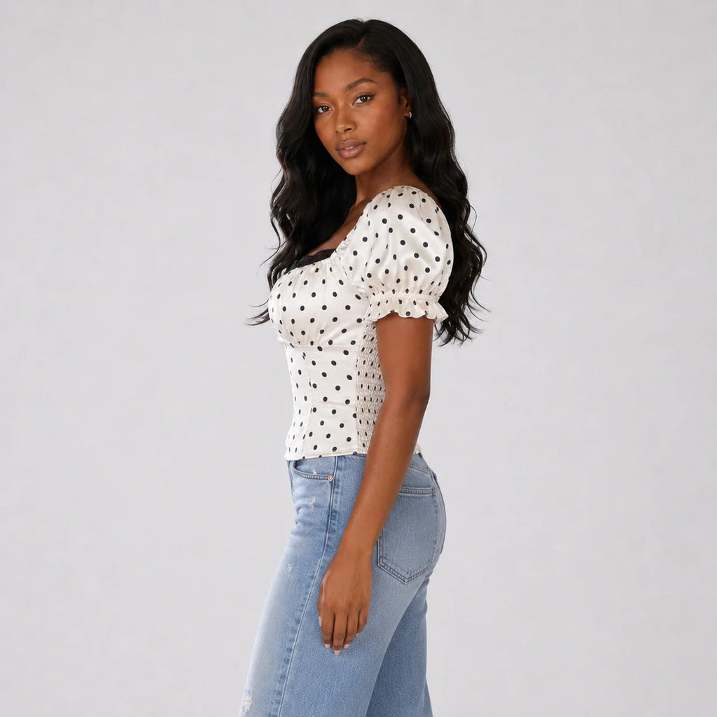 Polka Dot Puff Sleeve Top WHD0606105