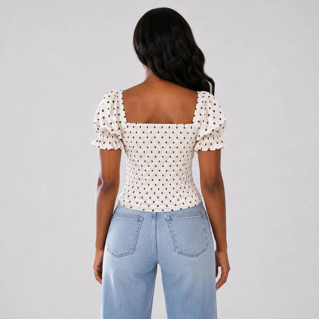 Polka Dot Puff Sleeve Top WHD0606105