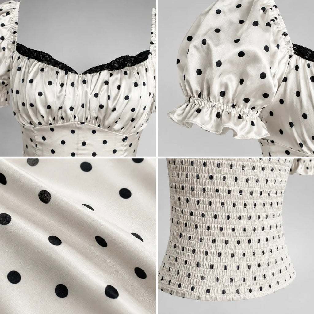 Polka Dot Puff Sleeve Top WHD0606105