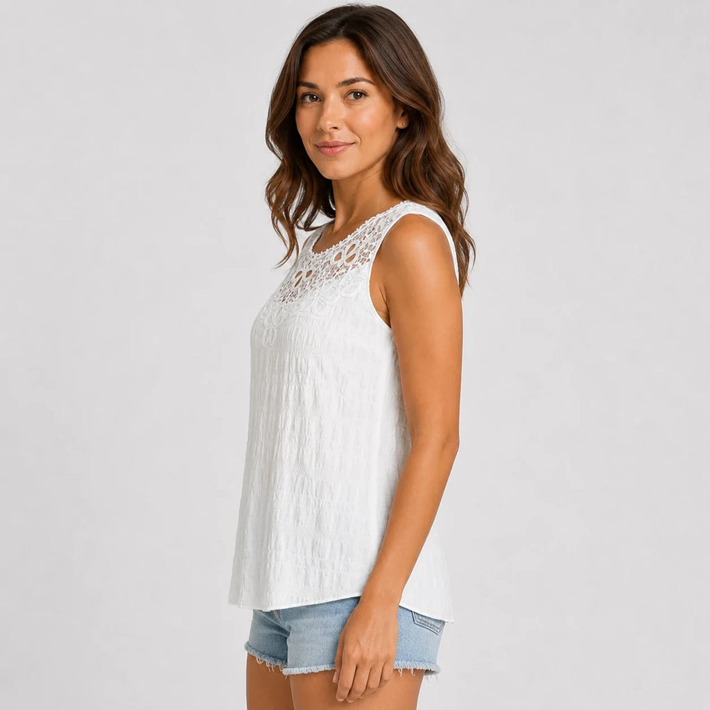 Lace Yoke Sleeveless Top WHD0606109