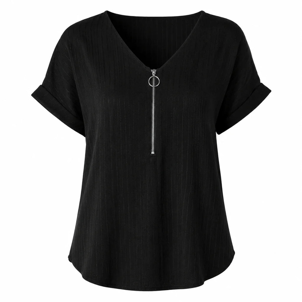 Zip Front V-Neck Top WHD0606111