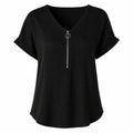 Zip Front V-Neck Top WHD0606111