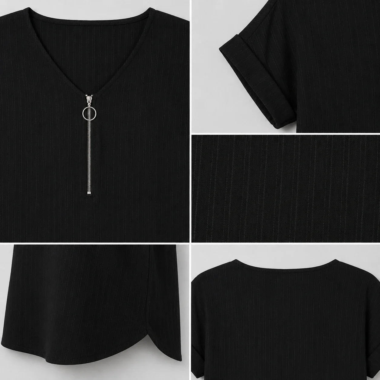 Zip Front V-Neck Top WHD0606111