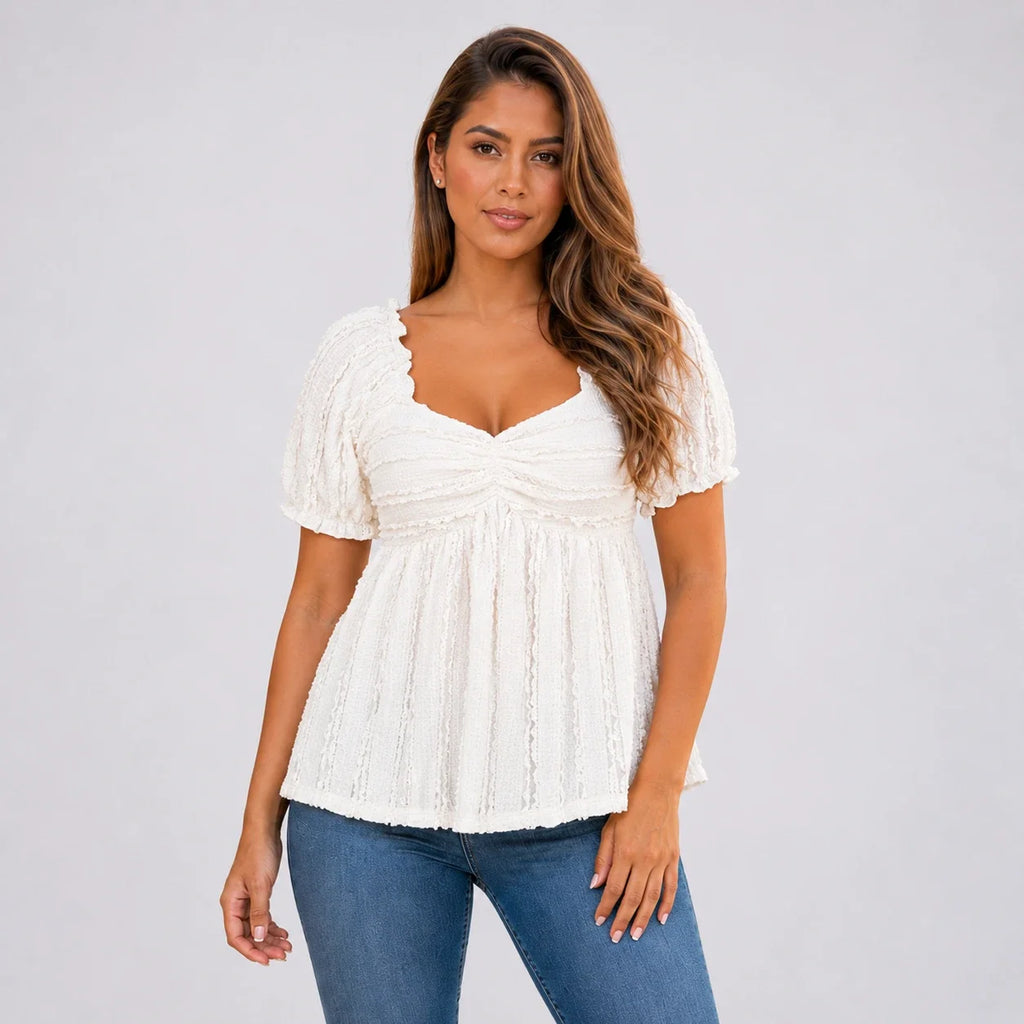 Textured Puff Sleeve Top WHD0606114