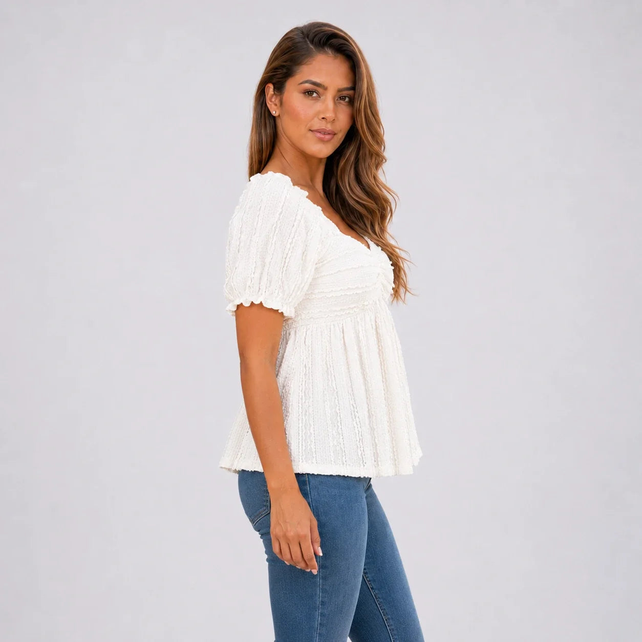 Textured Puff Sleeve Top WHD0606114