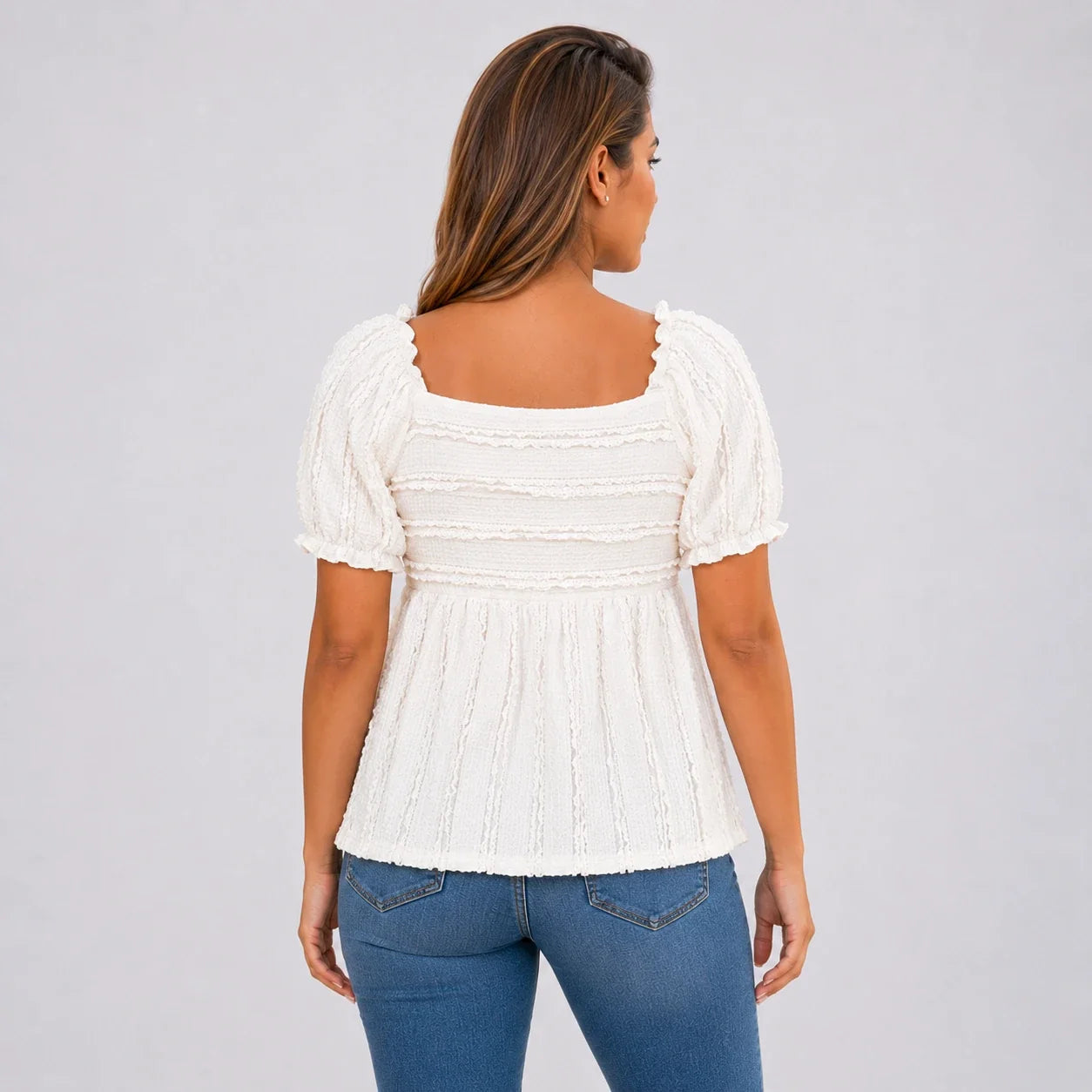 Textured Puff Sleeve Top WHD0606114