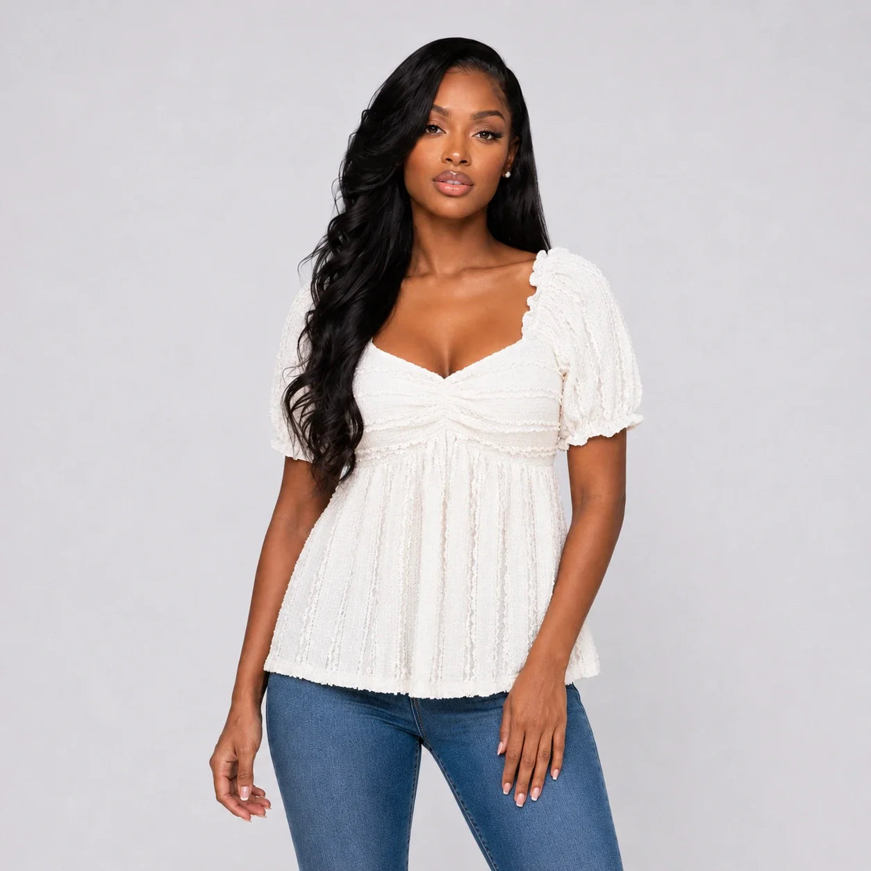 Textured Puff Sleeve Top WHD0606114