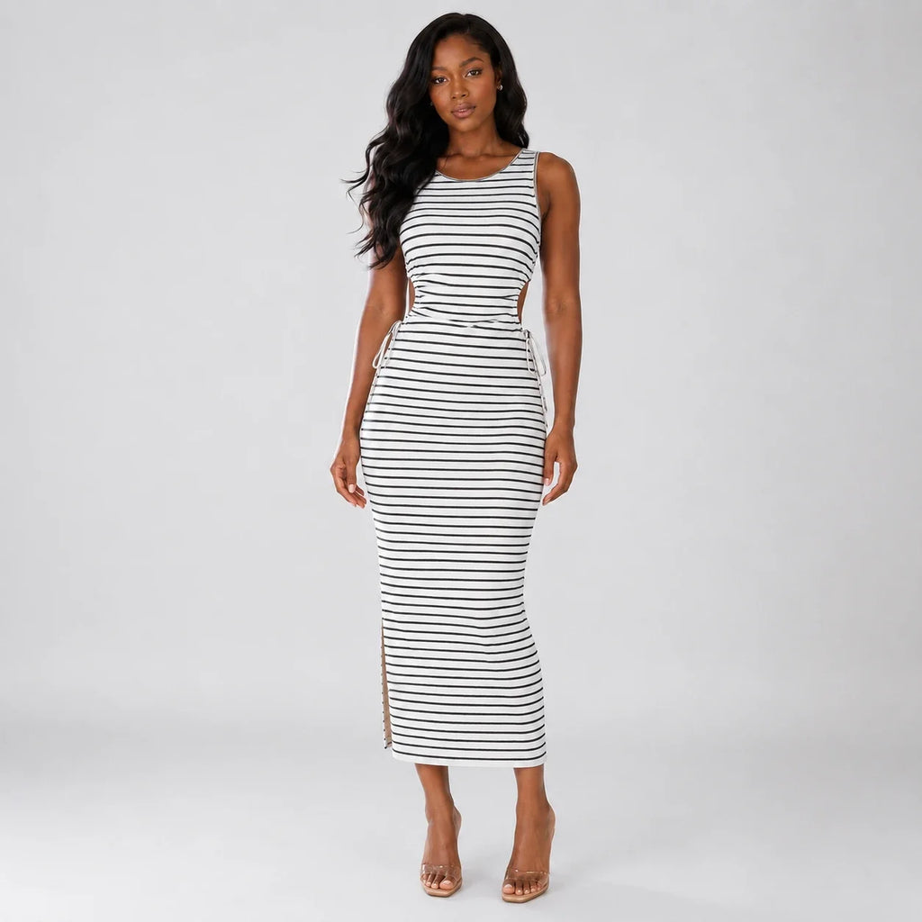 Striped Cutout Midi Dress WHD0606120