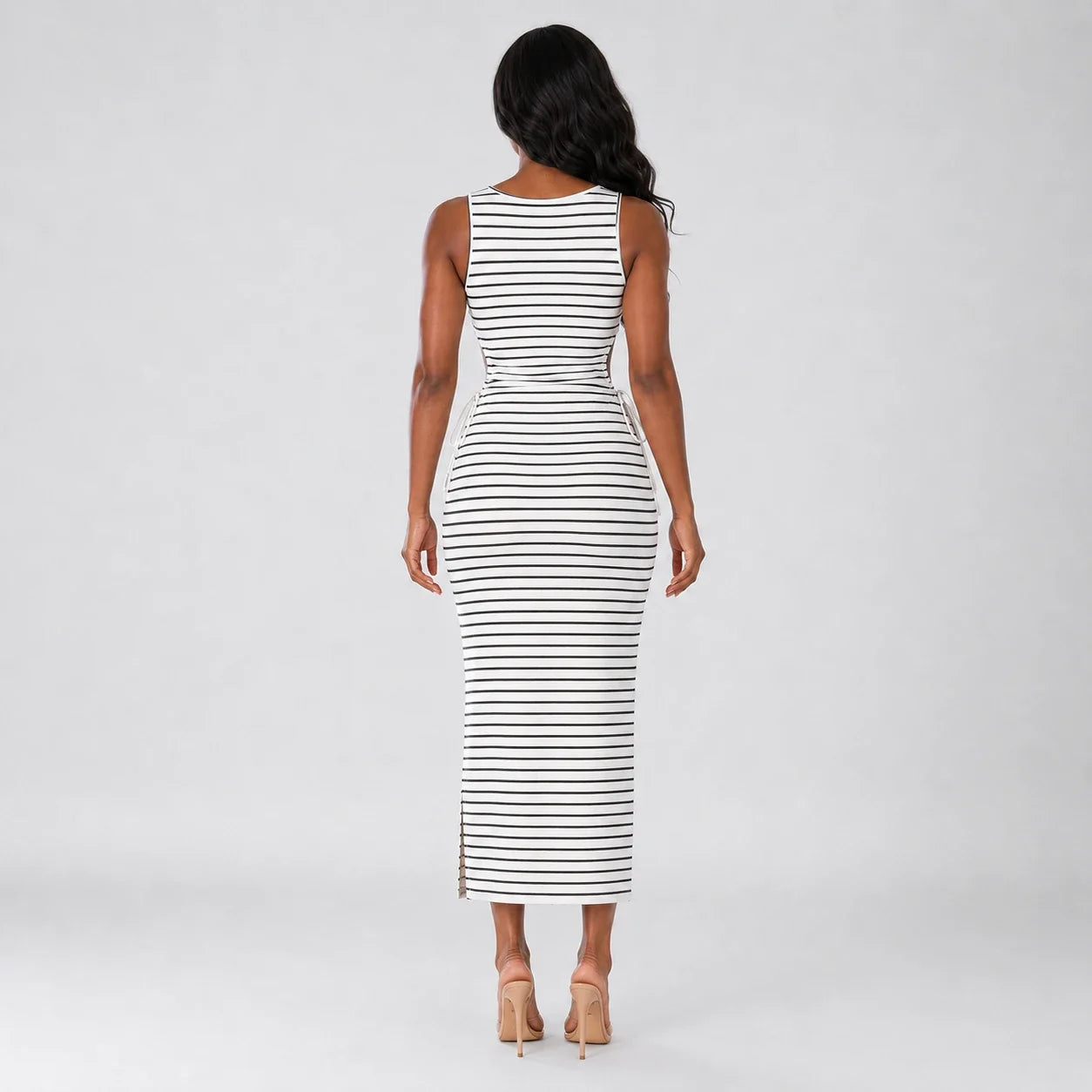 Striped Cutout Midi Dress WHD0606120