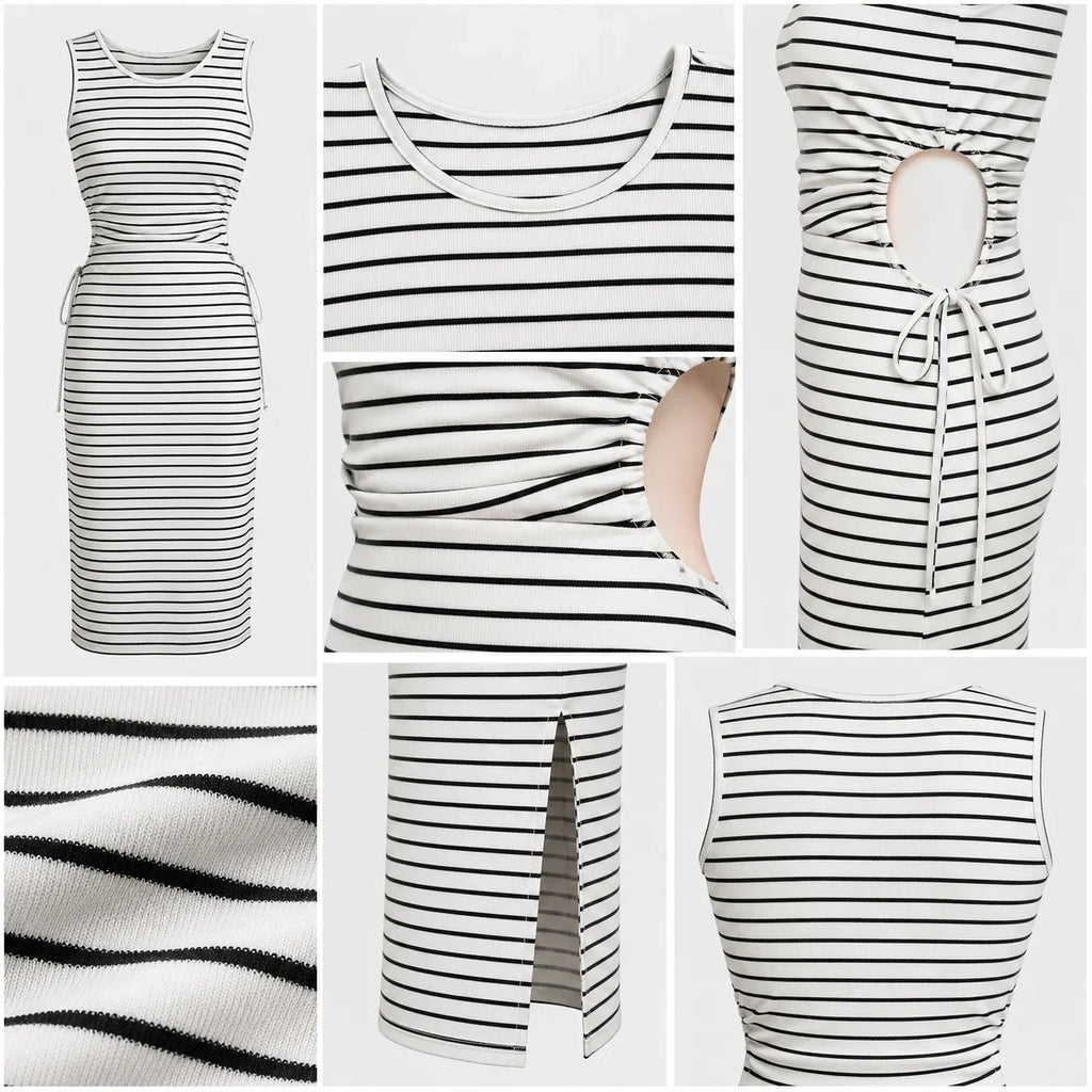 Striped Cutout Midi Dress WHD0606120
