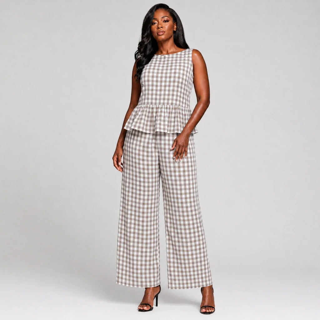 Gingham Peplum Pant Set WHD0606127