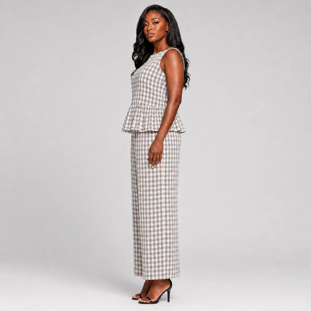 Gingham Peplum Pant Set WHD0606127
