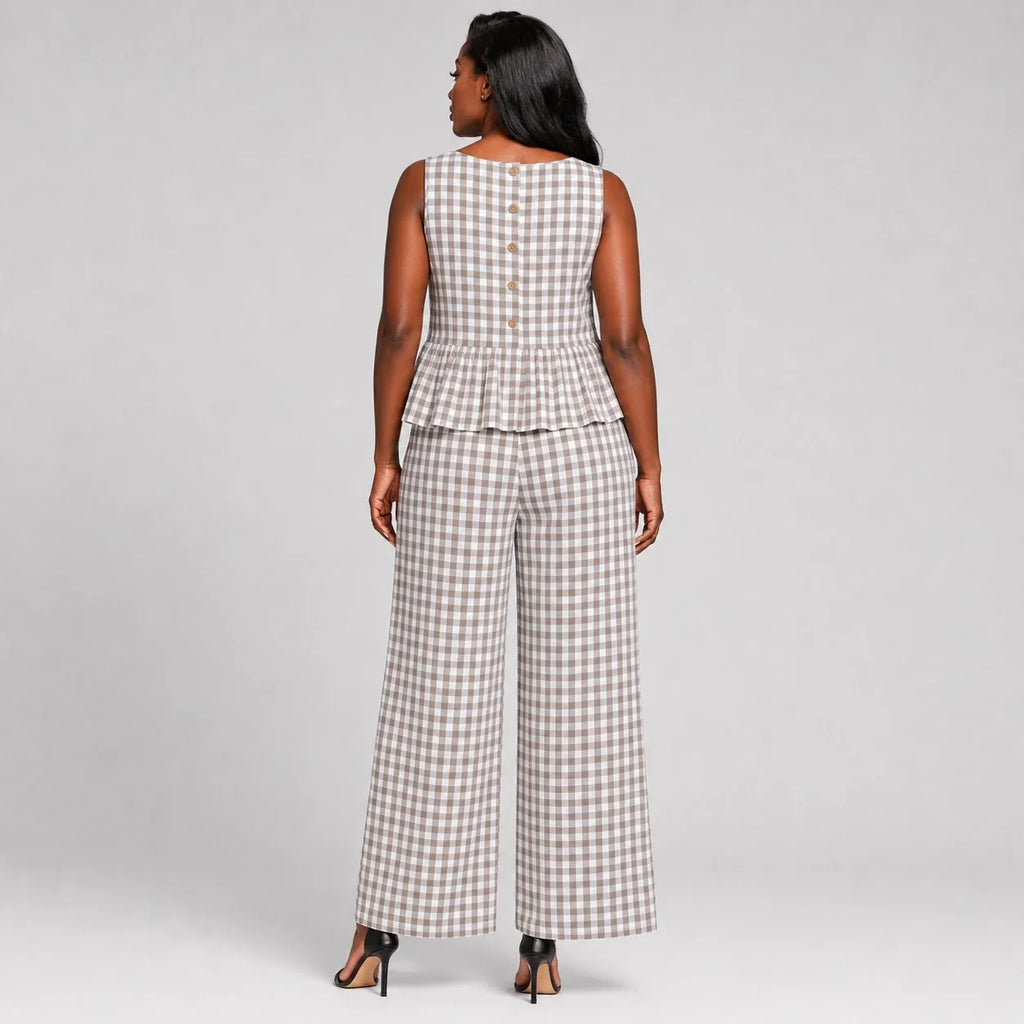 Gingham Peplum Pant Set WHD0606127