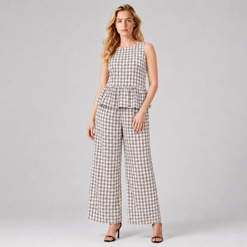 Gingham Peplum Pant Set WHD0606127