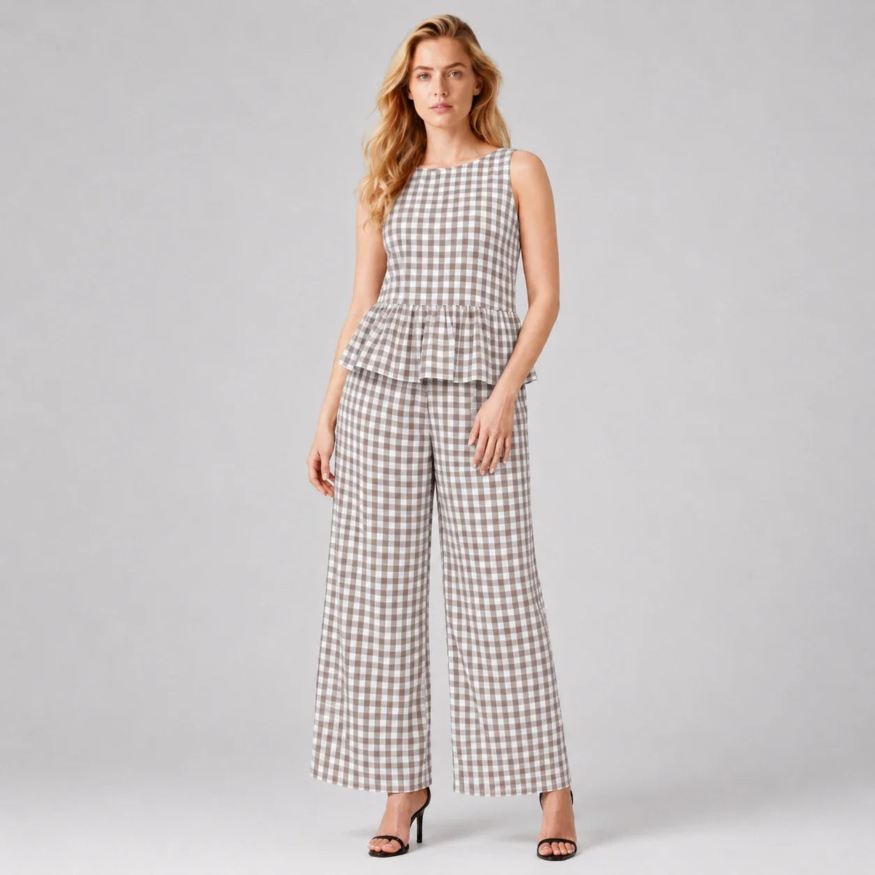 Gingham Peplum Pant Set WHD0606127