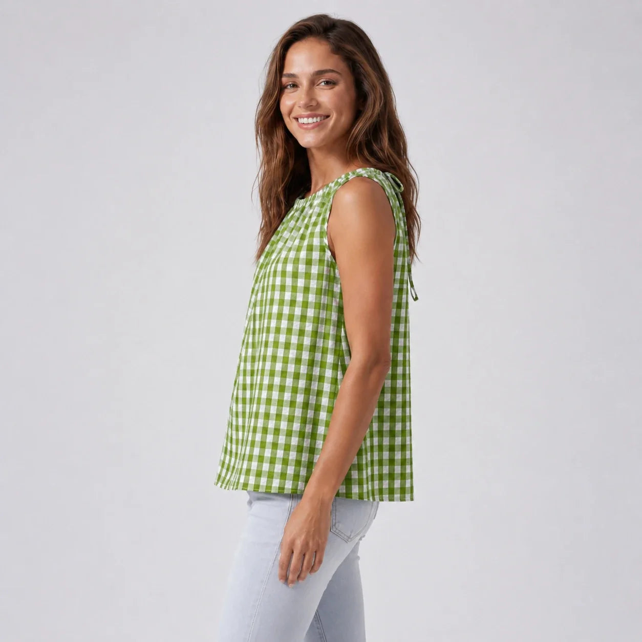 Gingham Tie Back Sleeveless Top WHD0606130