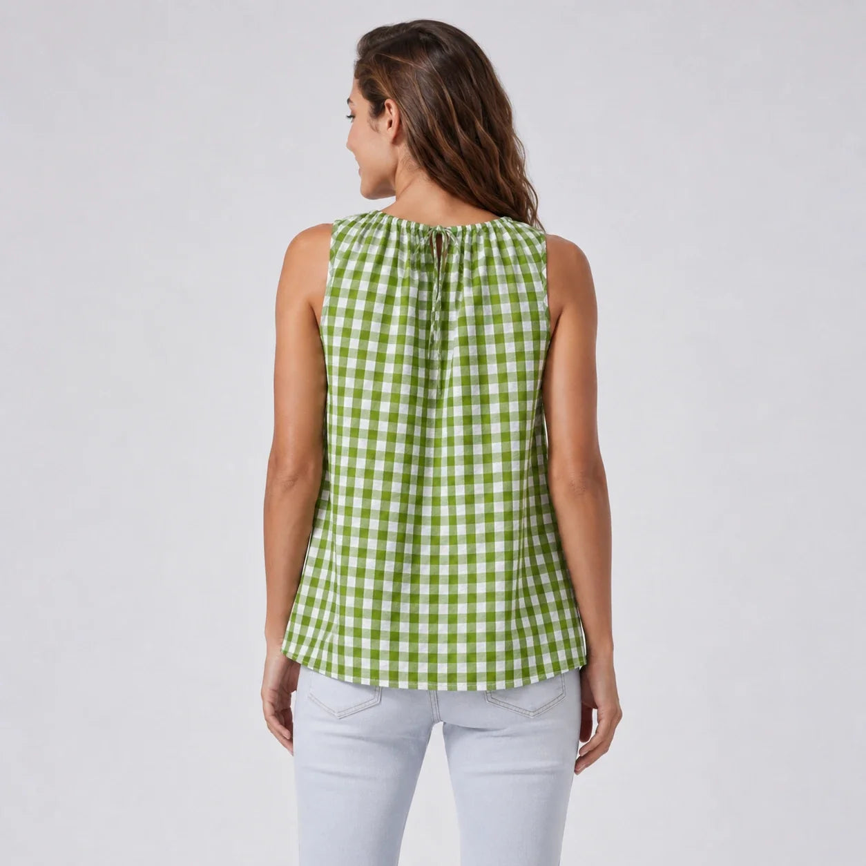 Gingham Tie Back Sleeveless Top WHD0606130