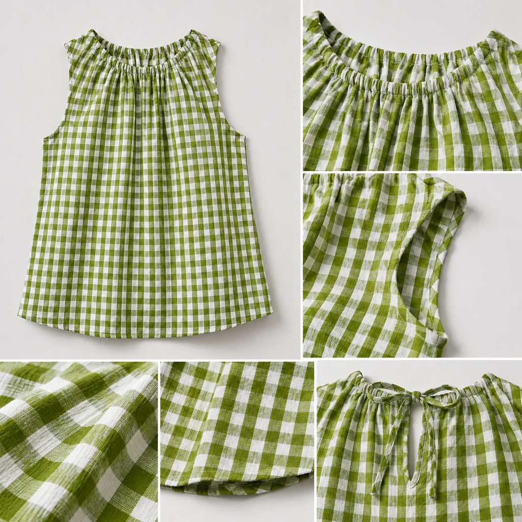 Gingham Tie Back Sleeveless Top WHD0606130
