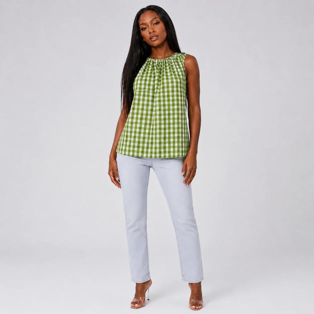 Gingham Tie Back Sleeveless Top WHD0606130