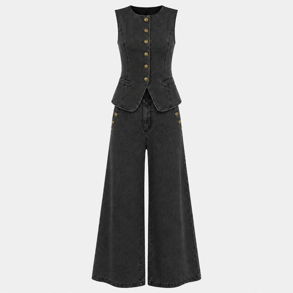 Sleeveless Denim Wide Leg Set WHD0606135