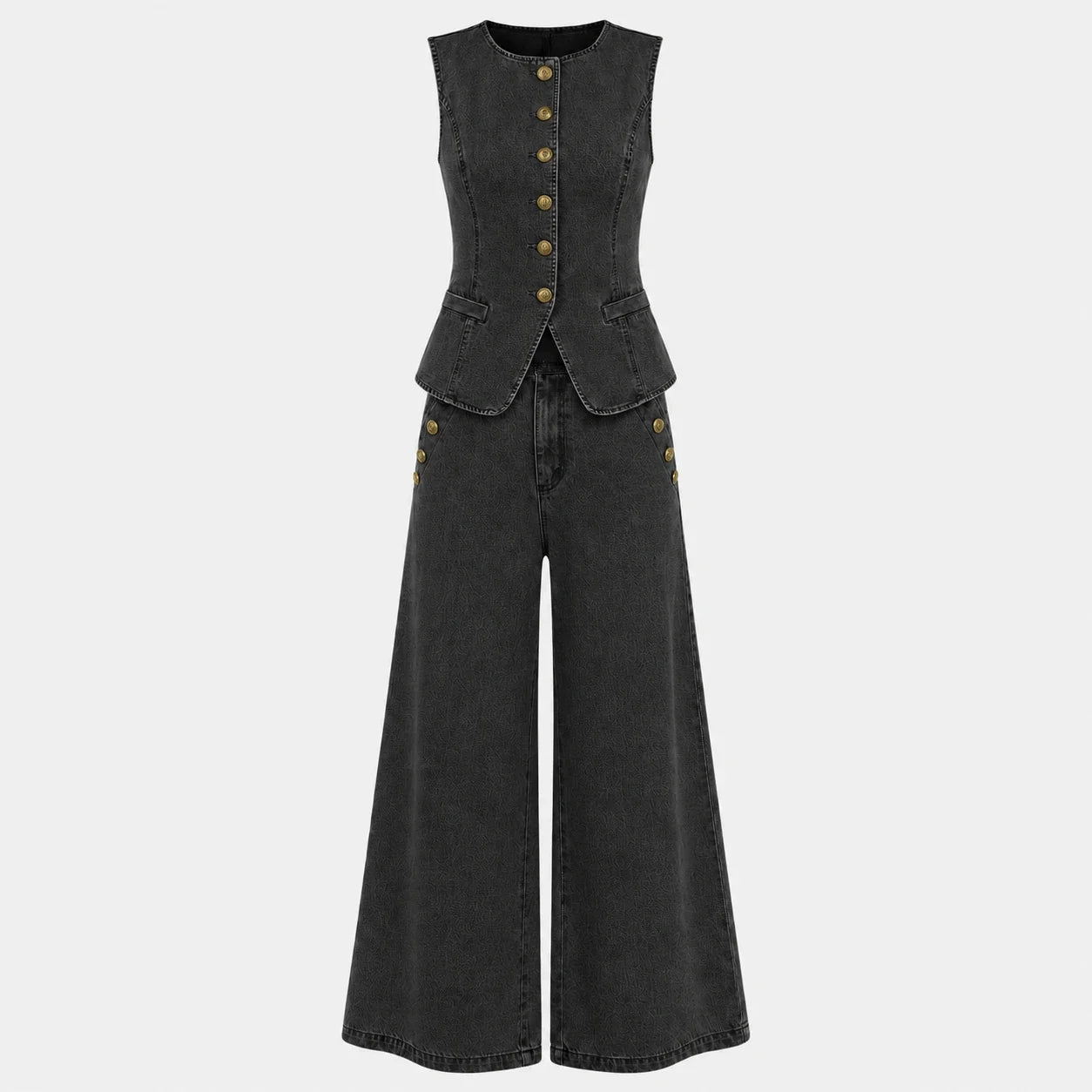 Sleeveless Denim Wide Leg Set WHD0606135