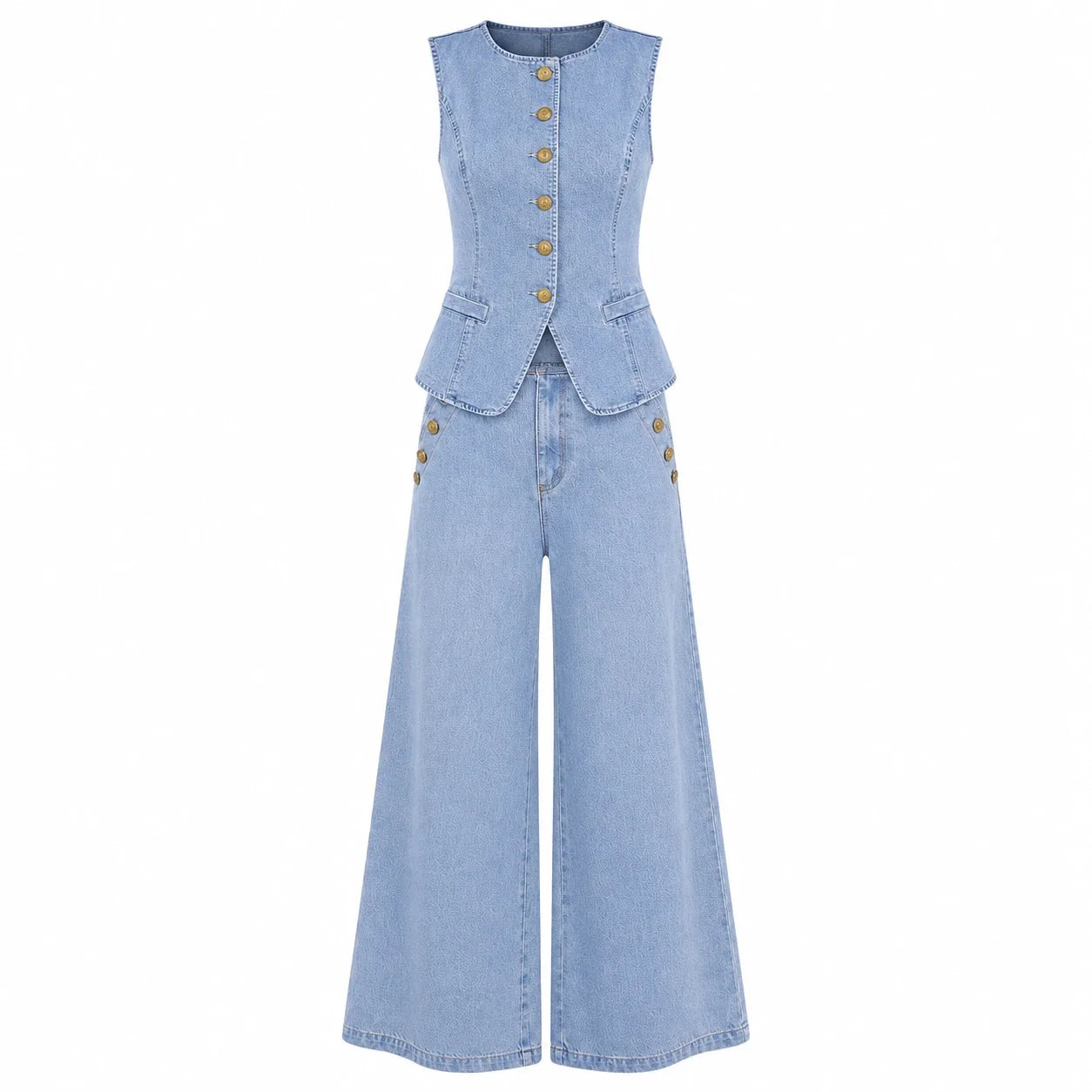 Sleeveless Denim Wide Leg Set WHD0606135