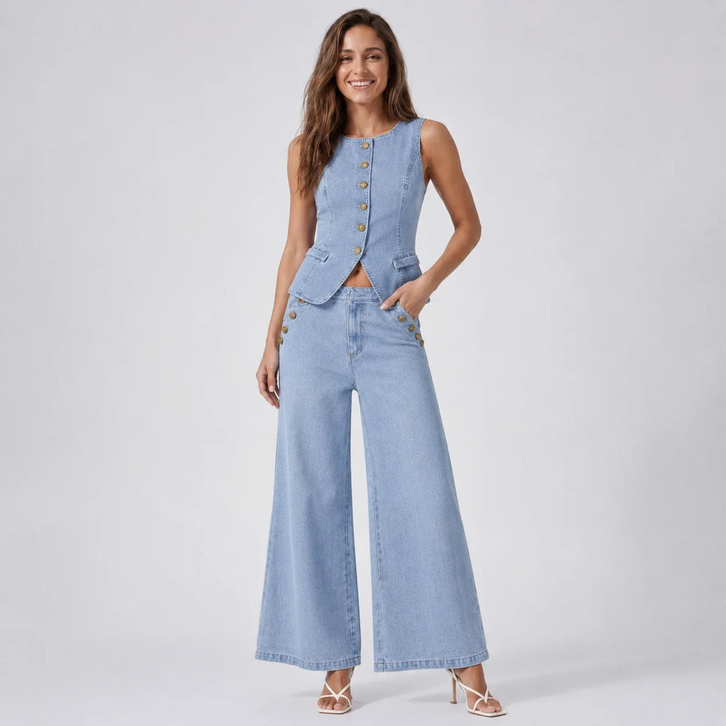 Sleeveless Denim Wide Leg Set WHD0606135
