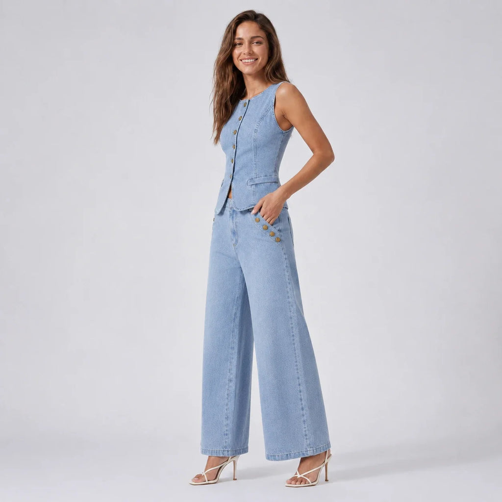 Sleeveless Denim Wide Leg Set WHD0606135