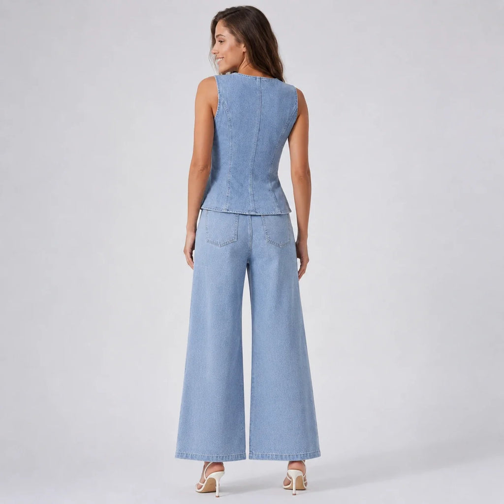 Sleeveless Denim Wide Leg Set WHD0606135