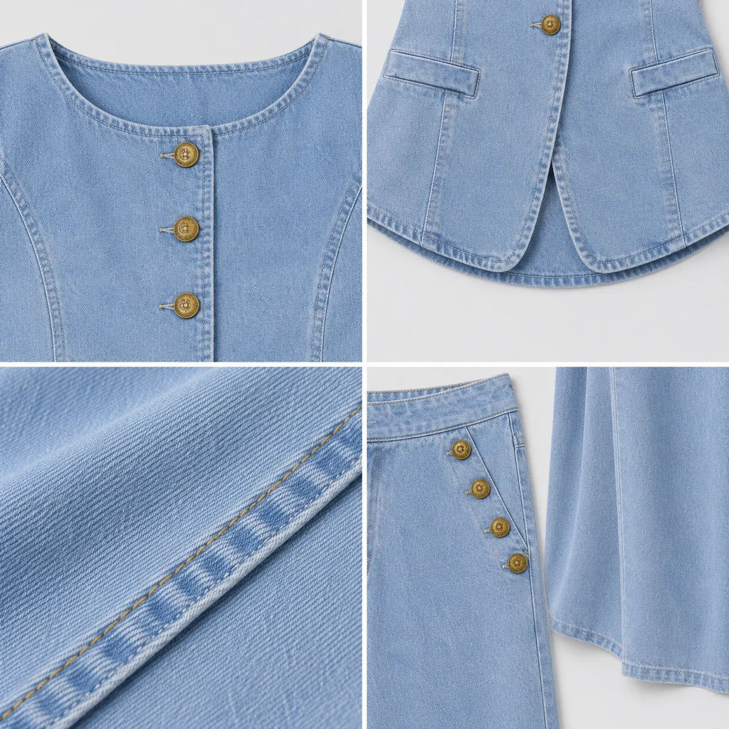 Sleeveless Denim Wide Leg Set WHD0606135