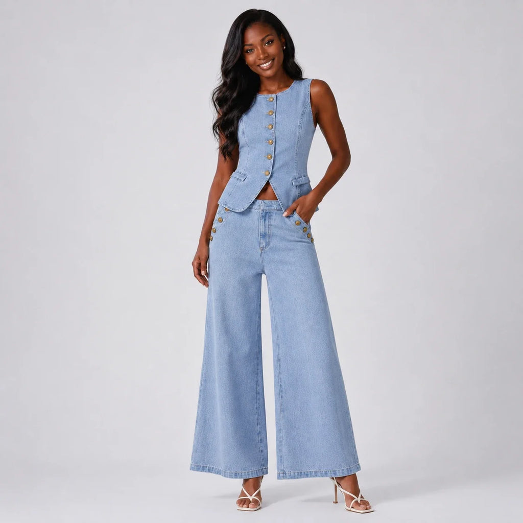 Sleeveless Denim Wide Leg Set WHD0606135