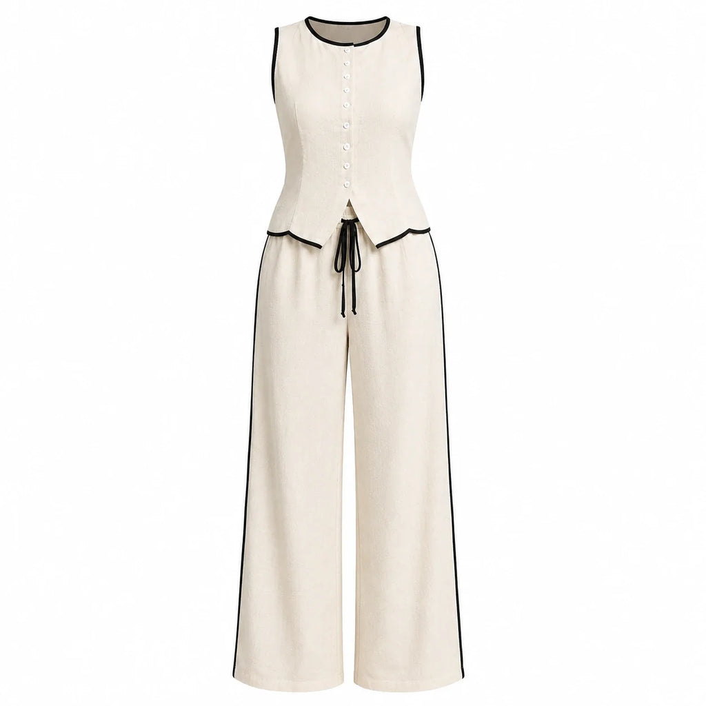 Contrast Trim Wide Leg Set WHD0606137