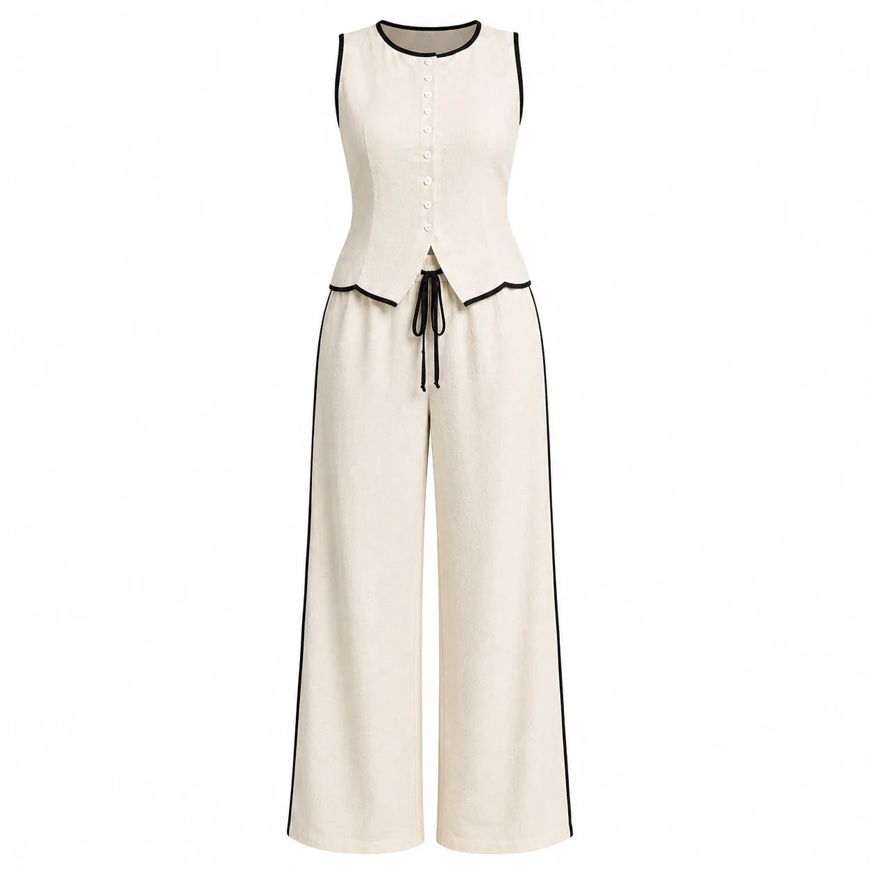 Contrast Trim Wide Leg Set WHD0606137
