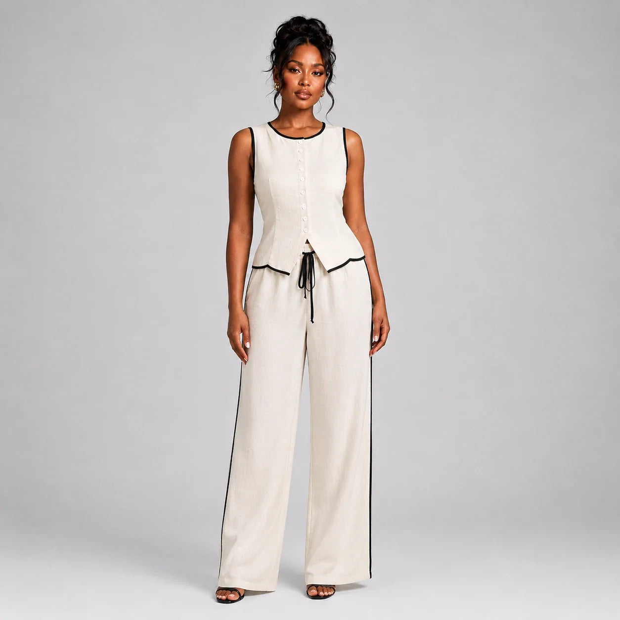 Contrast Trim Wide Leg Set WHD0606137
