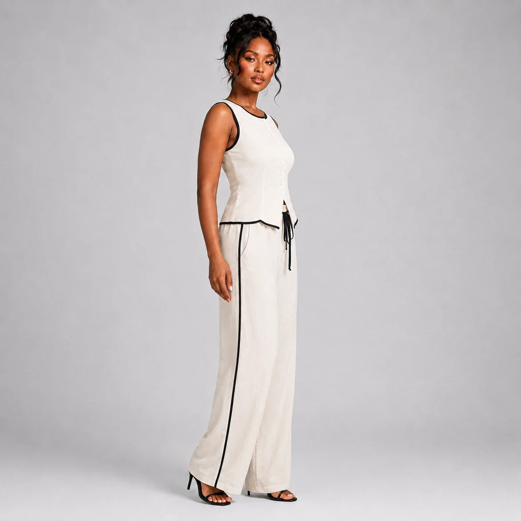 Contrast Trim Wide Leg Set WHD0606137