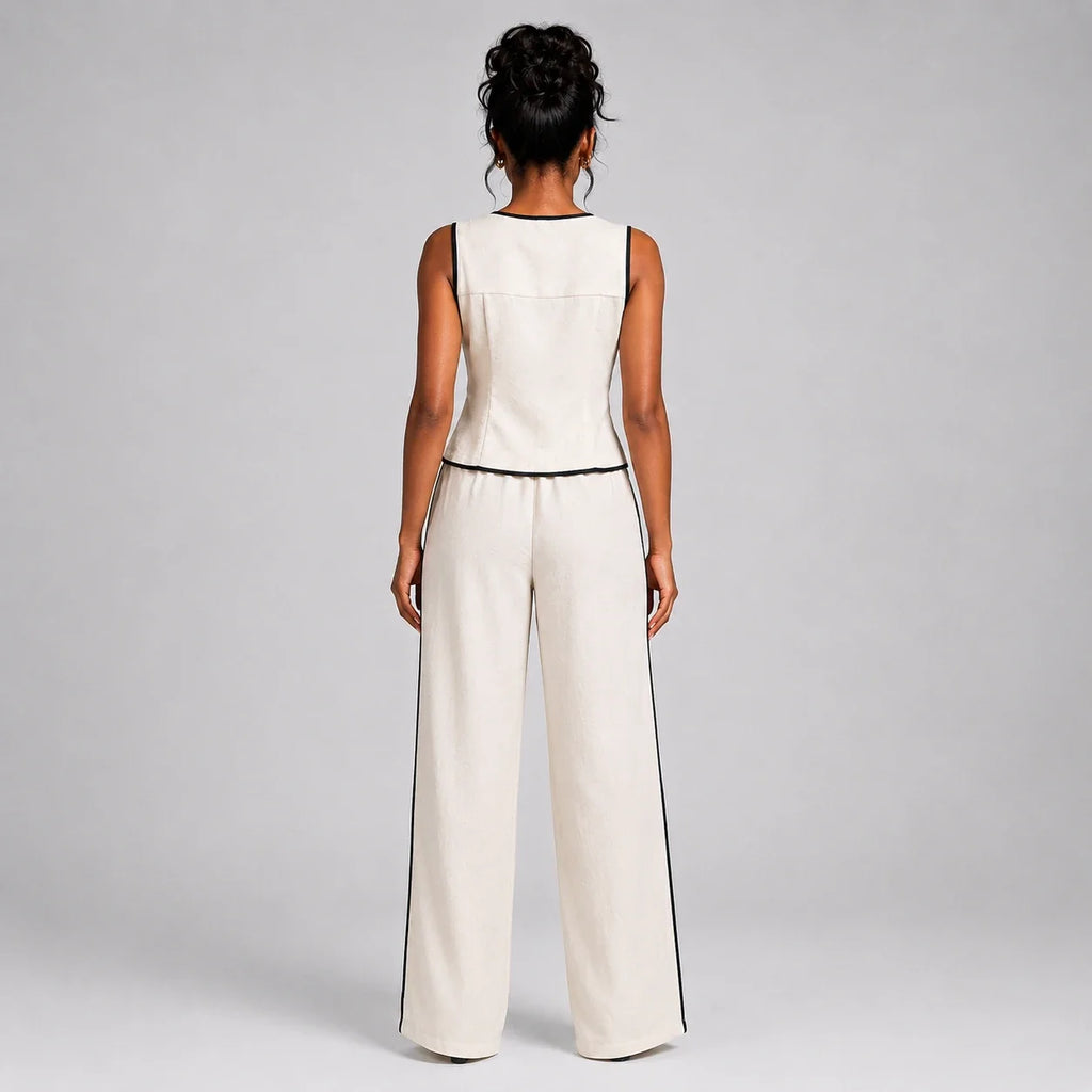 Contrast Trim Wide Leg Set WHD0606137