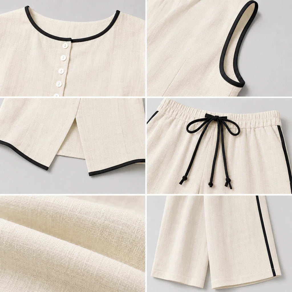 Contrast Trim Wide Leg Set WHD0606137