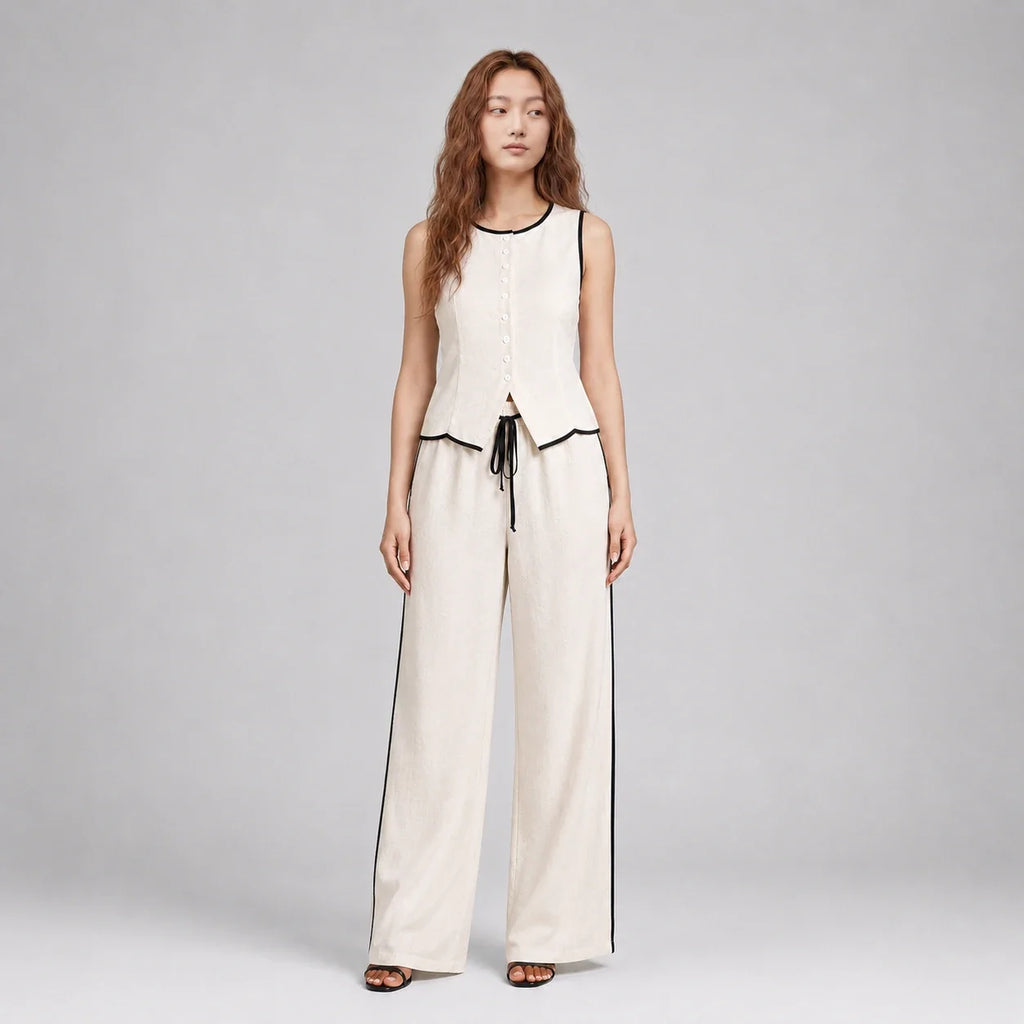 Contrast Trim Wide Leg Set WHD0606137