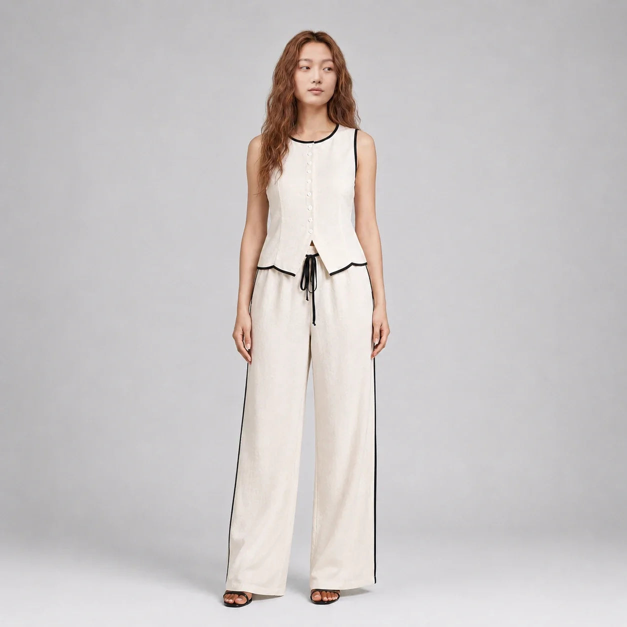 Contrast Trim Wide Leg Set WHD0606137